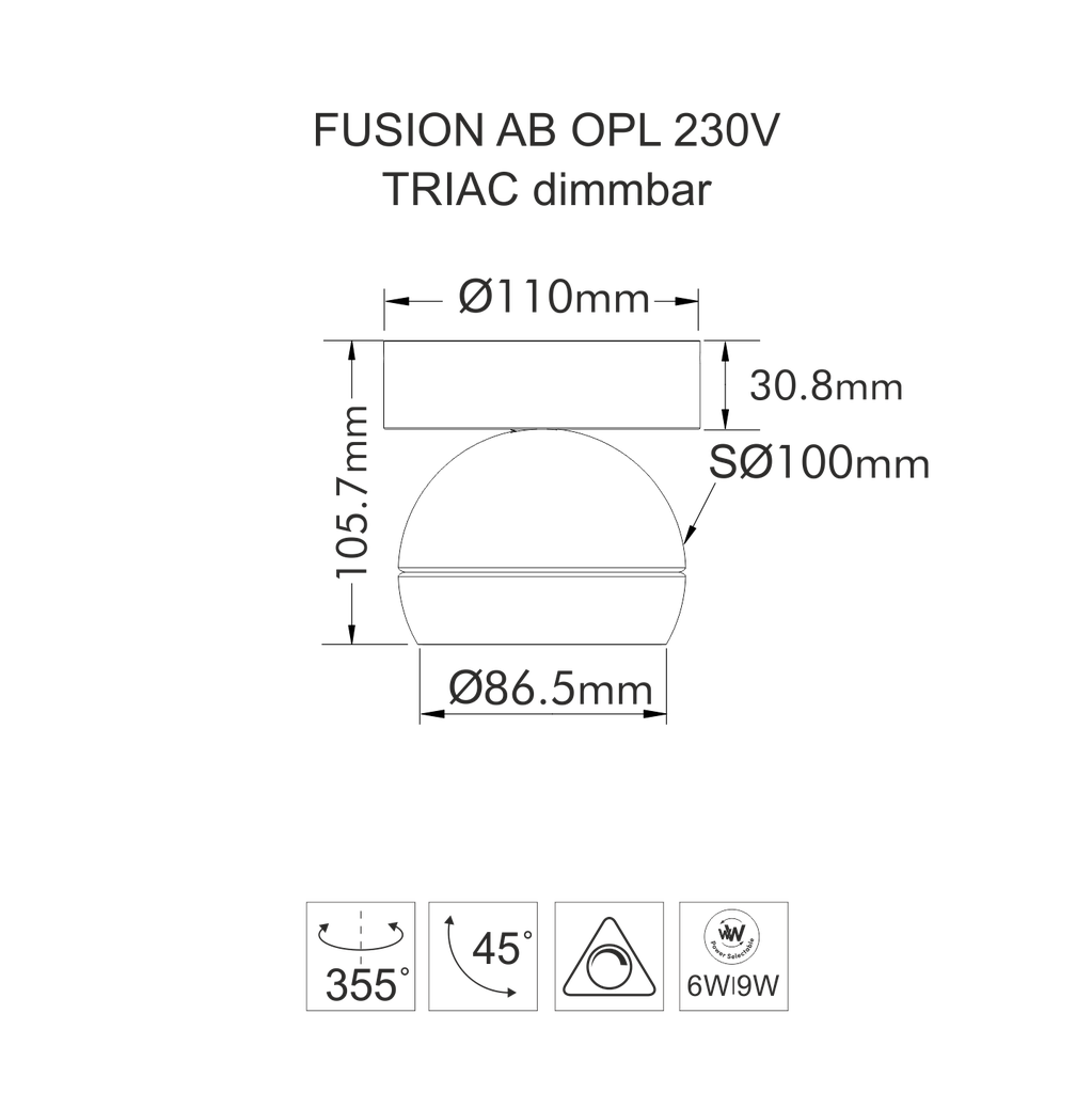 FUSION OPL Aufbaustrahler 9W 230V