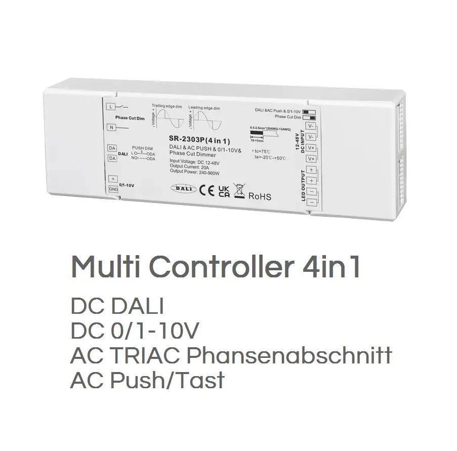 DALI 4 in 1 LED Controller - 12-36V DC - TRIAC + 0/1-10V + DALI + PUSH